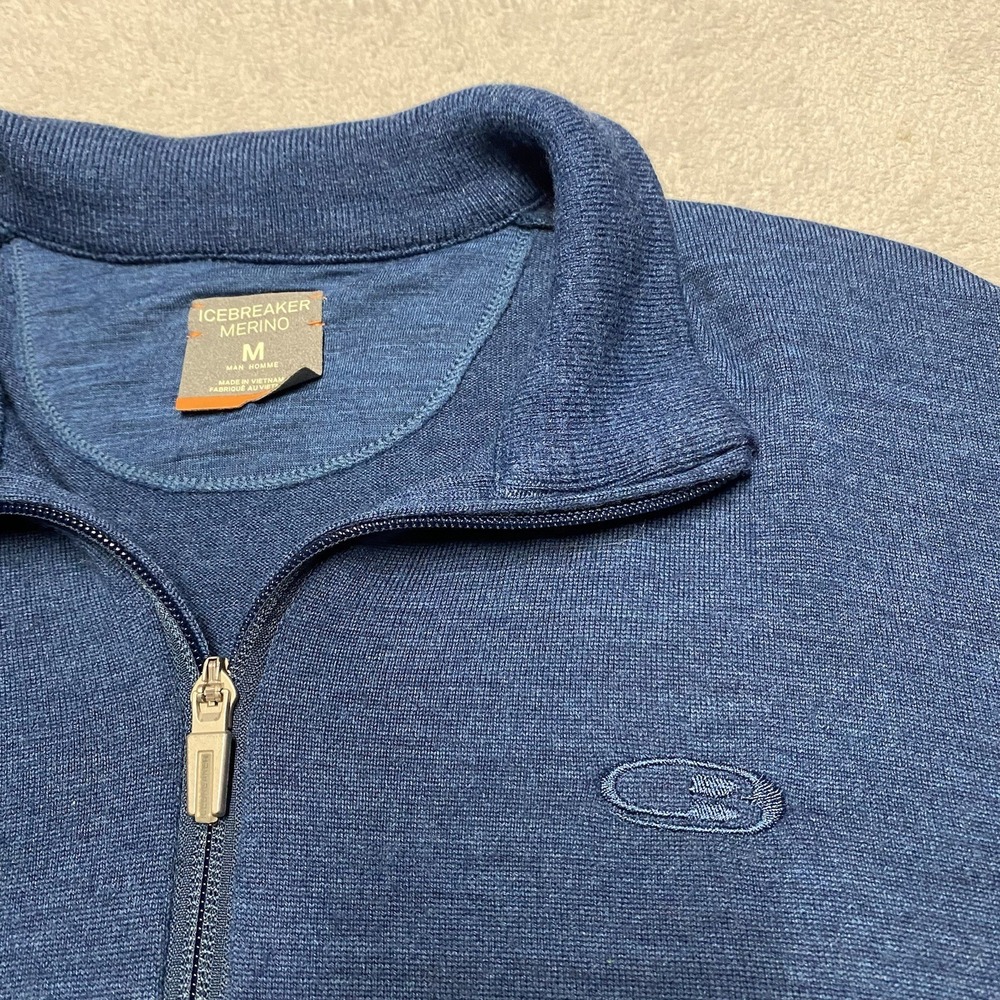 Icebreaker 1/4 Zip Mens Medium Blue Merino Wool Pullover Matakauri Resort - Picture 3 of 10